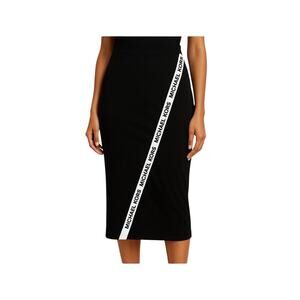 Michael Kors Black Pencil Skirt Sz-Small Logo Stripe Stretch Midi Designer.